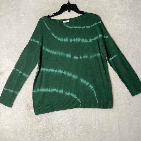 J. Jill Womens Tie-Dye Sweater Green Small  Petite Cotton Viscose Blend Ribbed - Picture 9 of 9